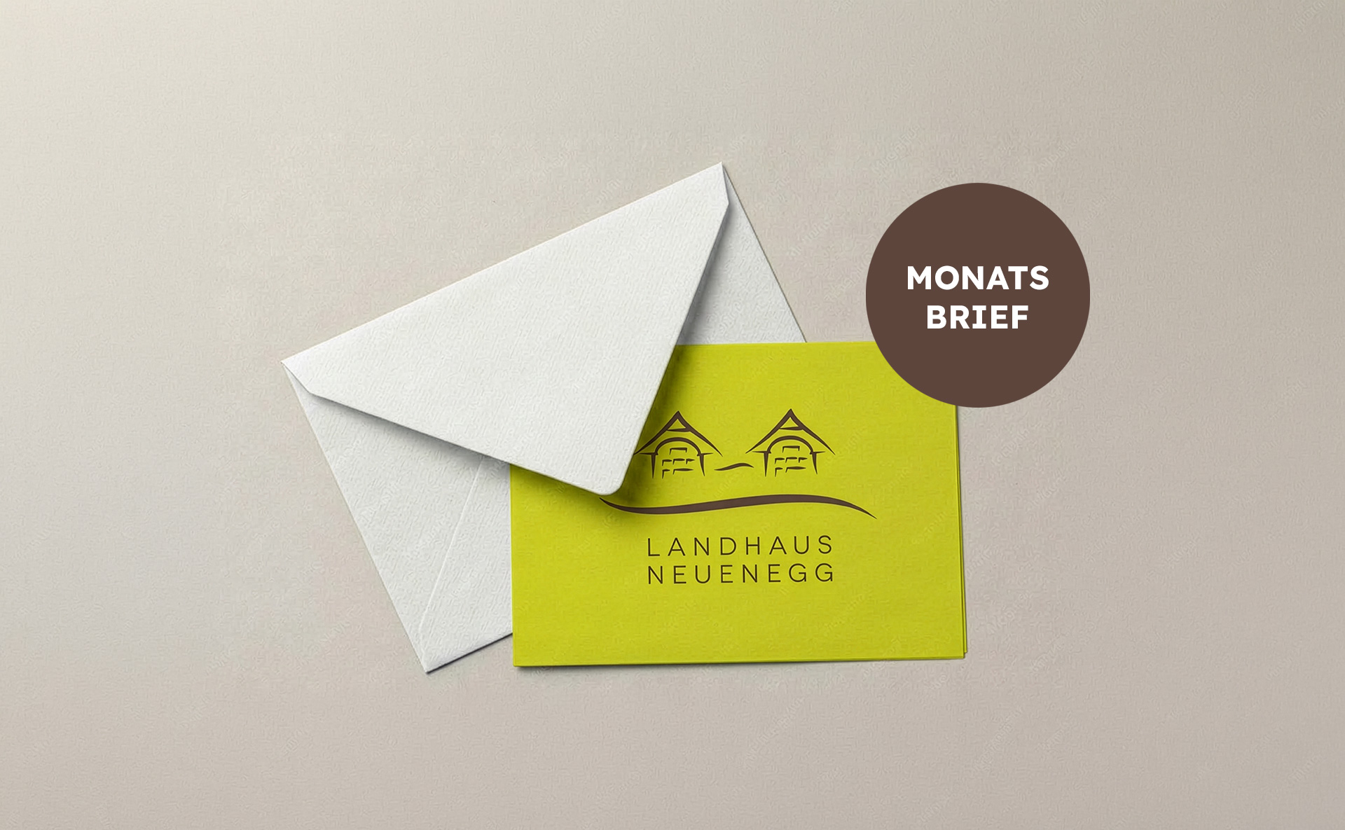 Ein Kuvert und Brief mit dem Logo des Landhaus Neuenegg